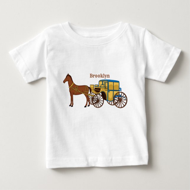 T-shirt Pour Bébé Illustration d'un cheval mignon et d'un carrosse r (Devant)