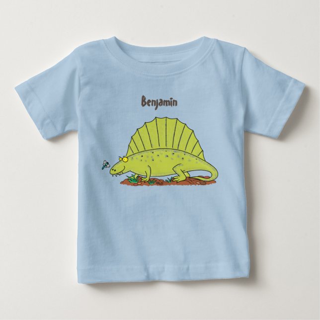 T-shirt Pour Bébé Illustration d'un dimétrodon vert mignon (Devant)