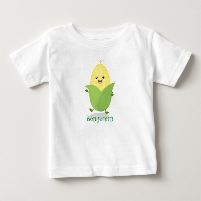 T-shirt Pour Bébé Illustration d'une caricature de maïs joyeux (Devant)