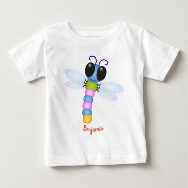 T-shirt Pour Bébé Illustration d'une libellule bleu et rose (Devant)