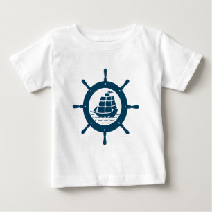 T-shirt Pour Bébé Illustration d'une roue de bateau nautique bleu ma