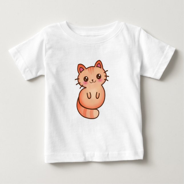 T-shirt Pour Bébé Illustration orange mignonne de chat de Kawaii (Devant)