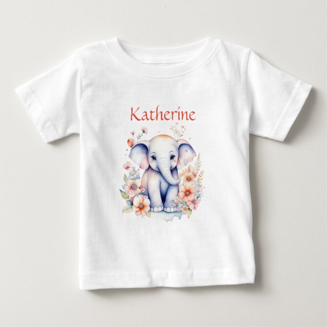 T-shirt Pour Bébé Illustration personnalisée d'un bébé éléphant (Devant)