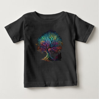 T-shirt Pour Bébé Illustration T-Sh de l'arbre éclairé Aurora Boreal
