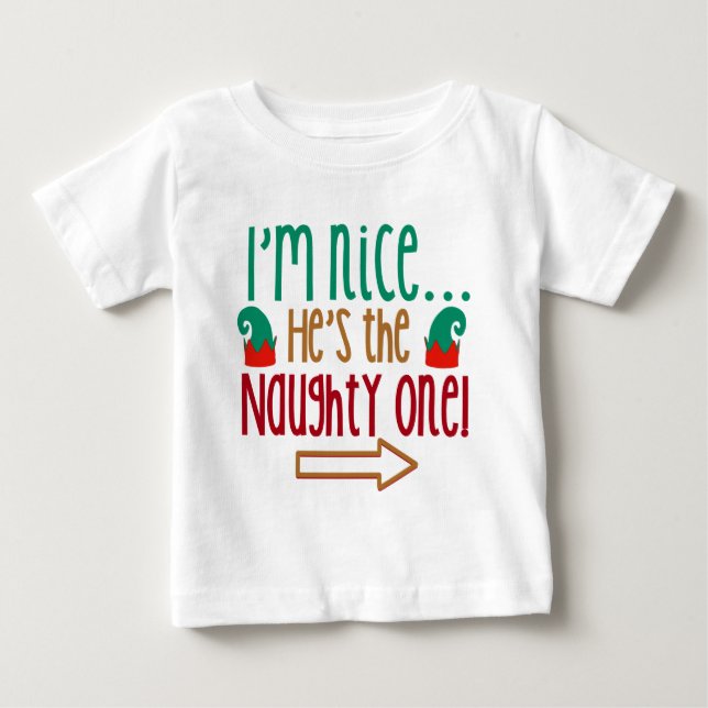 T-shirt Pour Bébé Im Nice Hes Naughty Elf Casquette (Devant)