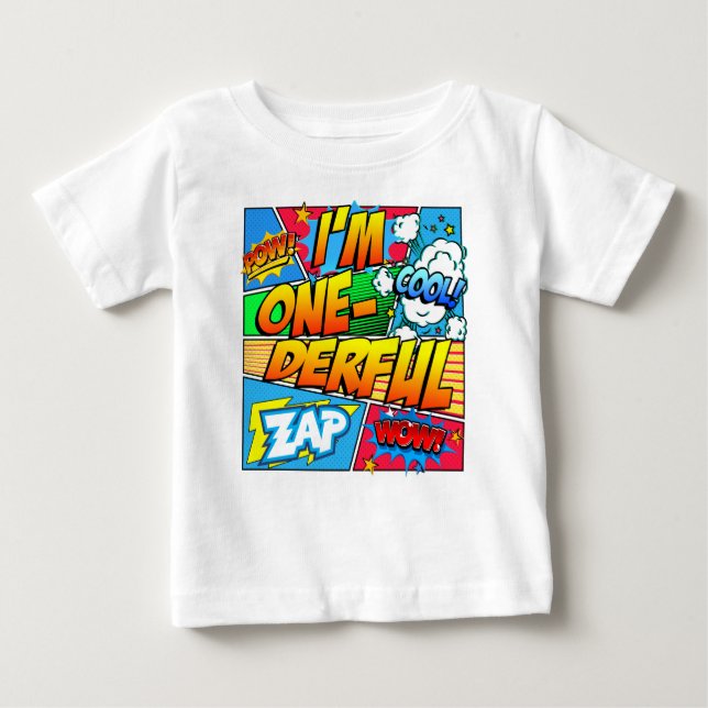 T-shirt Pour Bébé I'm One Derful Comic Book 1er Anniversaire (Devant)