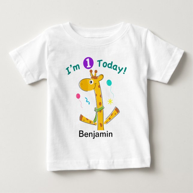T-shirt Pour Bébé I'm One Today - Giraffe Design (Devant)
