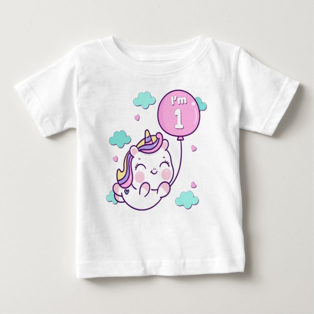T-shirt Pour Bébé I'm One Unicorn Balloon (Devant)