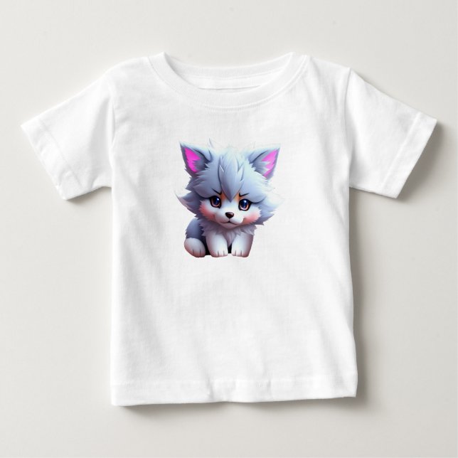 T-shirt Pour Bébé Image de chiot mignonne en style anime (Devant)