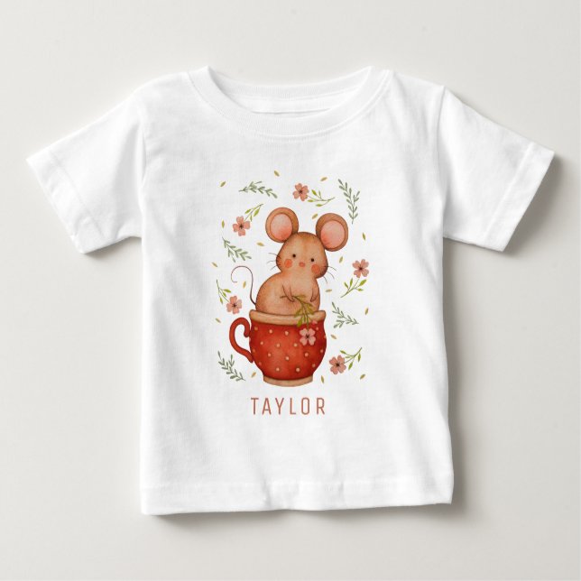 T-shirt Pour Bébé Image personnalisée de la souris aquarelle (Devant)