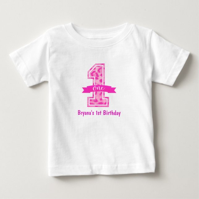 T-shirt Pour Bébé Impression guépard léopard rose pour premier 1er a (Devant)