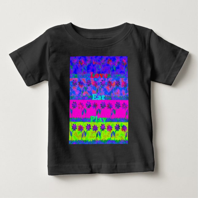T-shirt Pour Bébé Imprimer Art Motivational Vibrant "Eat Love & Play (Devant)