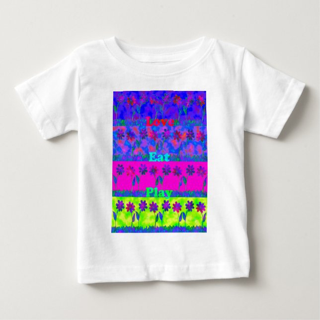 T-shirt Pour Bébé Imprimer Art Motivational Vibrant "Eat Love & Play (Devant)
