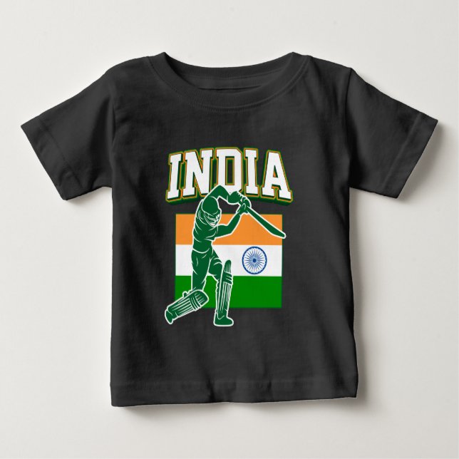T-shirt Pour Bébé Inde Cricket avec Drapeau Indien cadeau (Devant)