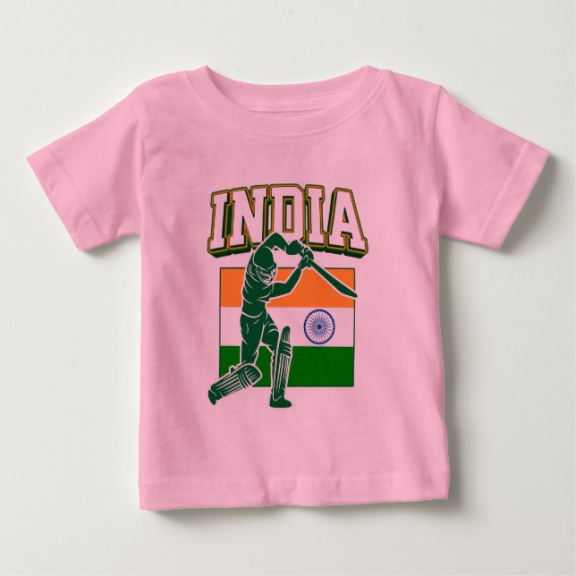 T-shirt Pour Bébé Inde Cricket avec Drapeau Indien cadeau (Devant)