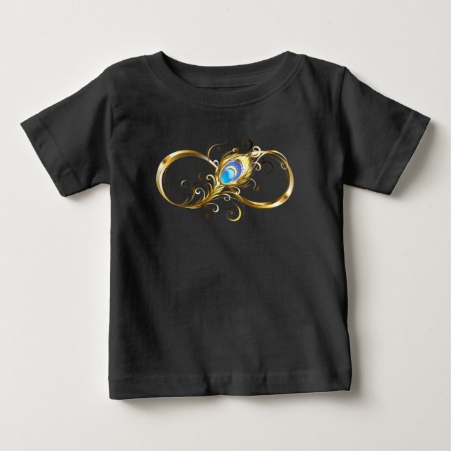 T-shirt Pour Bébé Infinité avec plume de paon doré (Devant)