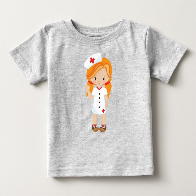 T-shirt Pour Bébé Infirmière, Médicament, Docteur, Jolie Fille, Chev (Devant)