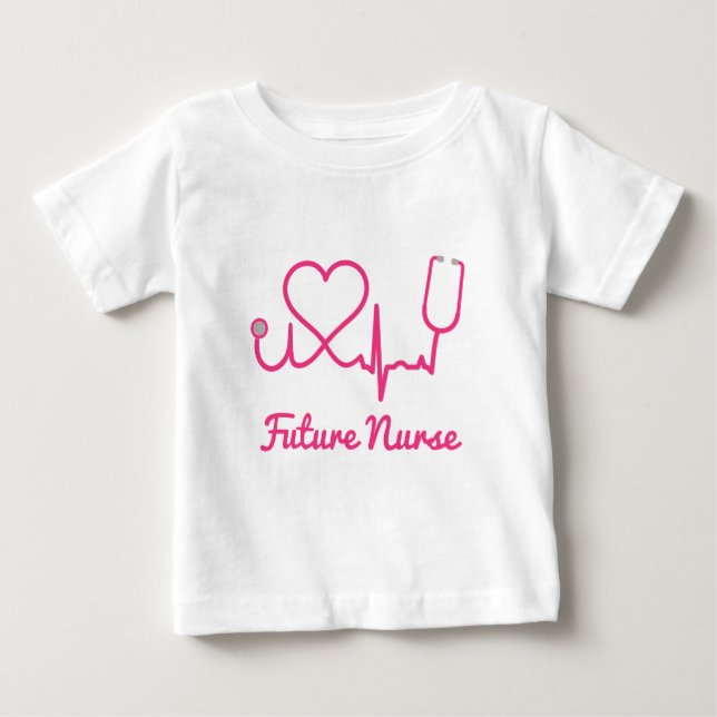 T-shirt Pour Bébé Infirmière personnalisée rose Nom Stethoscope Coeu (Devant)