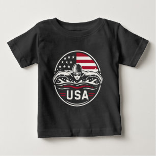 T-shirt Pour Bébé Insigne de natation patriotique du drapeau américa