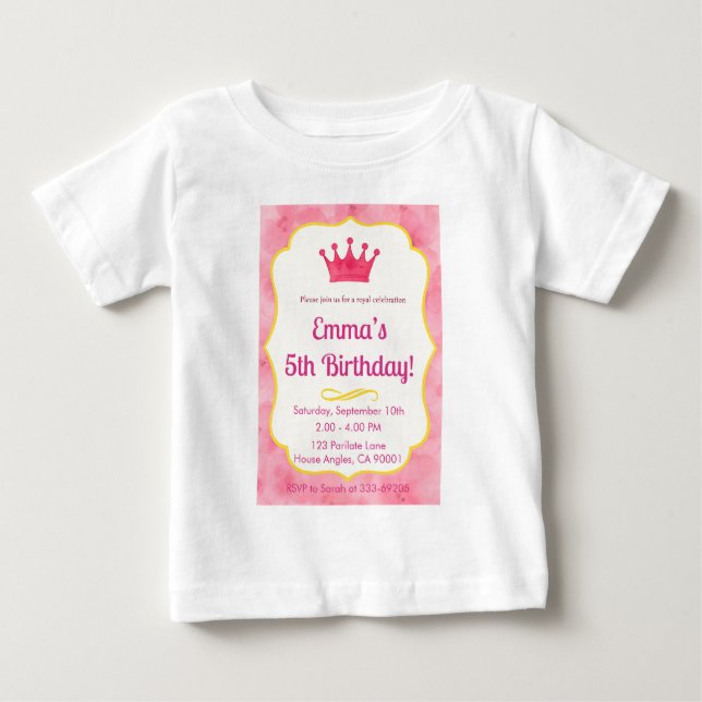 T-shirt Pour Bébé Invitation Anniversaire Couronne Rose | zazzlemade (Devant)
