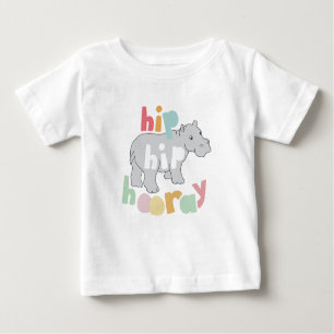 T-shirt Pour Bébé ip Hip Hip Houray Gris Hippo Dessin mignon Animal 