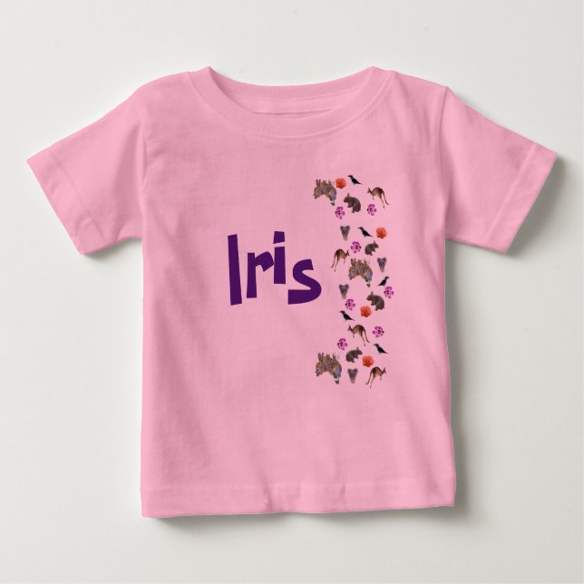 T-shirt Pour Bébé Iris, Filles Nom Avec La Faune Australienne, (Devant)