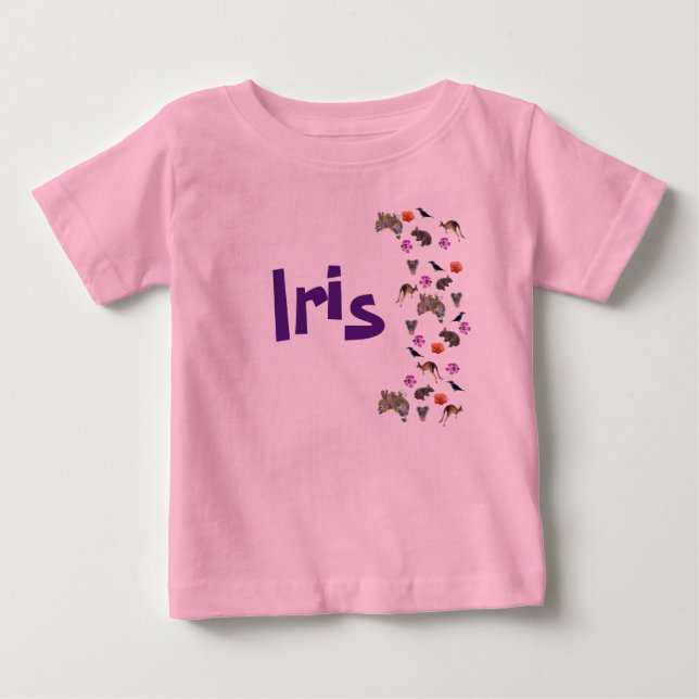 T-shirt Pour Bébé Iris, prénom avec faune australienne,  (Devant)