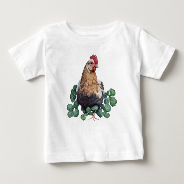 T-shirt Pour Bébé Irish Farmhouse | Coq mignon dans Bébé de trèfle (Devant)