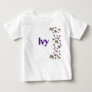 T-shirt Pour Bébé Ivy, Filles Nom Avec La Faune Australienne,