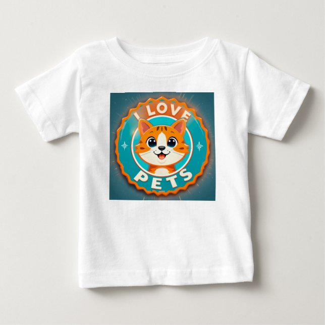 T-shirt Pour Bébé J'adore les animaux de compagnie chat mignon (Devant)