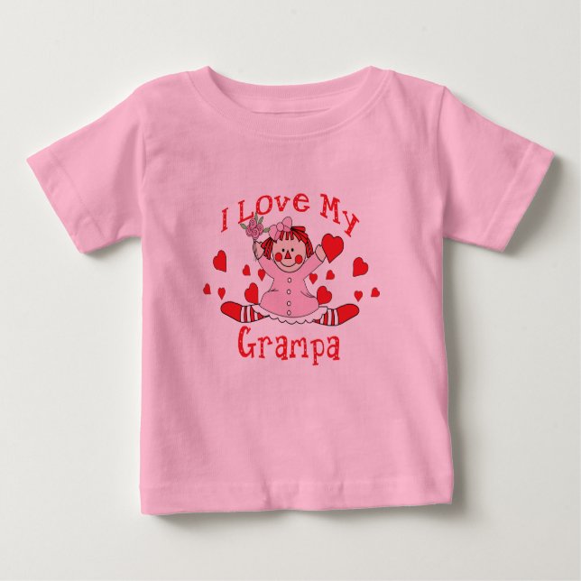 T-shirt Pour Bébé J'adore My Grampa Rag Doll & Hearts (Devant)