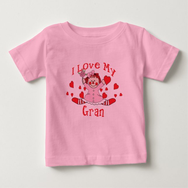 T-shirt Pour Bébé J'adore My Gran Rag Doll & Hearts (Devant)