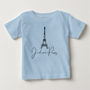 T-shirt Pour Bébé J'adore Paris Tour Eiffel Cute Blue