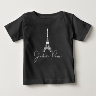 T-shirt Pour Bébé J'adore Paris Tour Eiffel Mignon Noir