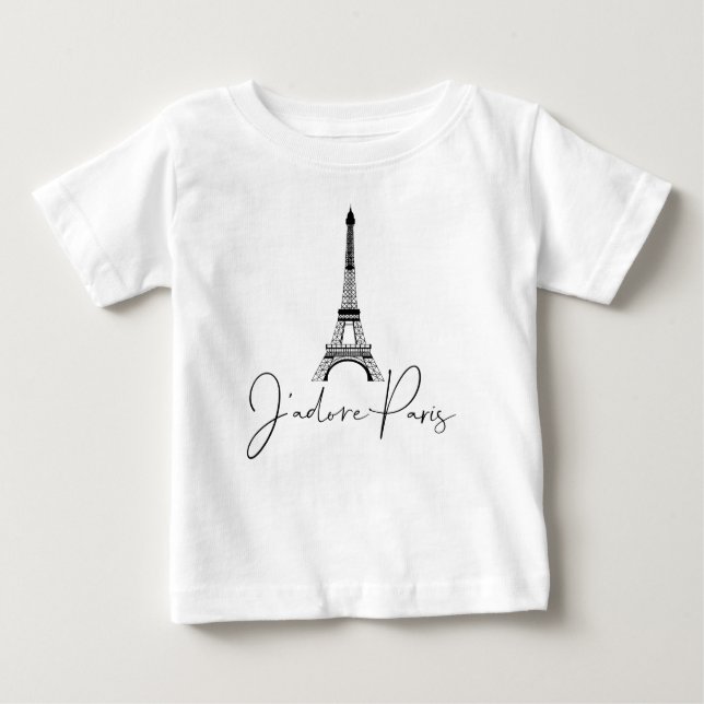 T-shirt Pour Bébé J'adore Tour Eiffel Paris Mignon Blanc (Devant)