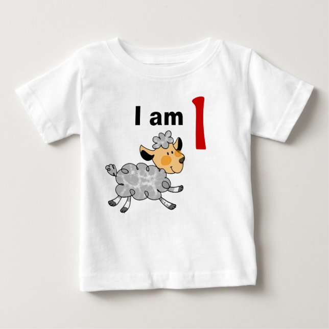 T-shirt Pour Bébé J'ai 1 an aujourd'hui (mignon petit agneau) (Devant)