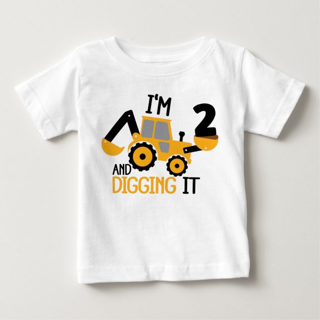T-shirt Pour Bébé J'ai 2 ans et creuser la construction (Devant)