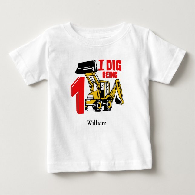 T-shirt Pour Bébé J'Ai Creusé Être Un 1Er Anniversaire Construction (Devant)