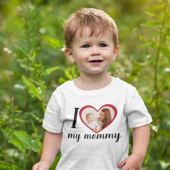 T-shirt Pour Bébé J'aime coeur ma maman photo personnalisée blanc (Créateur téléchargé)