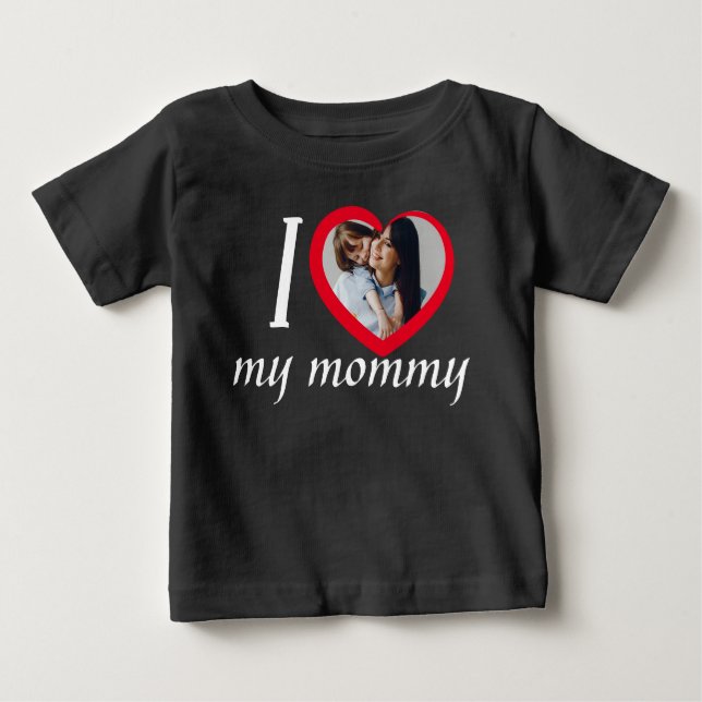 T-shirt Pour Bébé J'aime coeur ma maman photo personnalisée noir (Devant)