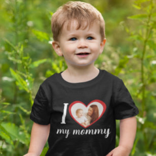 T-shirt Pour Bébé J'aime coeur ma maman photo personnalisée noir