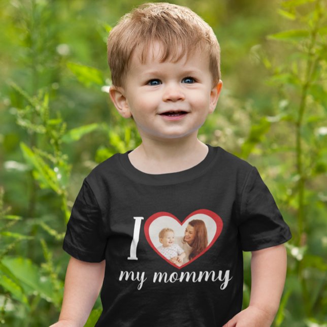 T-shirt Pour Bébé J'aime coeur ma maman photo personnalisée noir (Créateur téléchargé)