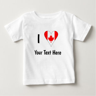 T-shirt Pour Bébé J'aime (drapeau coeur Canada) Votre texte noir