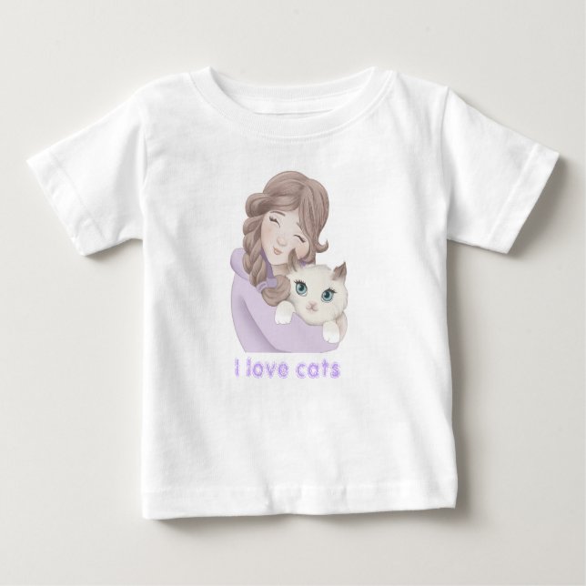 T-shirt Pour Bébé "J'aime les chats" (Devant)