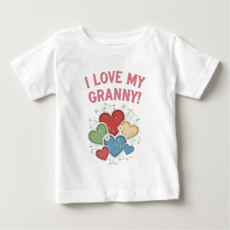 T-shirt Pour Bébé J'aime ma grand-mère charmant cœurs de style count