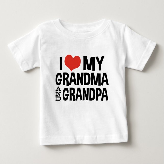 T-shirt Pour Bébé J'aime ma grand-mère et mon grand-père (Devant)