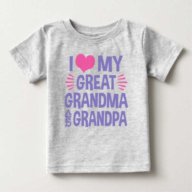 T-shirt Pour Bébé J'aime ma grand-mère et mon grand-père (Devant)