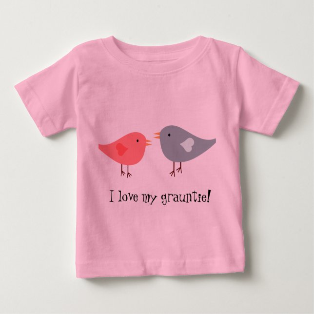 T-shirt Pour Bébé "J'aime ma grauntie !" avec des oiseaux (Devant)