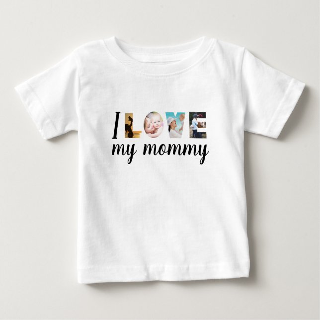 T-shirt Pour Bébé J'aime ma maman personnalisées lettres photo blanc (Devant)
