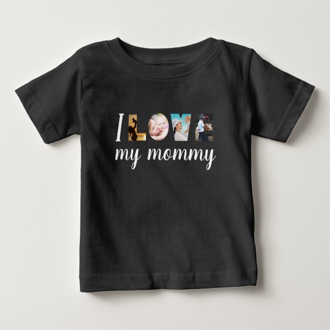 T-shirt Pour Bébé J'aime ma maman personnalisées lettres photo noir (Devant)